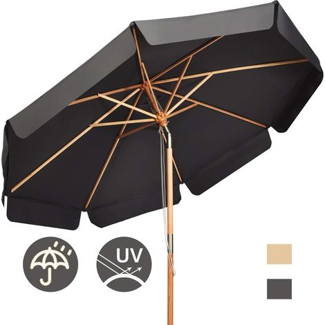 COSTWAY Φ300cm Sonnenschirm Holz, Gartenschirm Kippbar, Terrassenschirm Achteck, Strandschirm Seilzugsystem, Marktschirm fuer den Garten, Strand oder am Pool Grau (1/4)