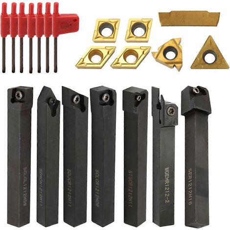 Porte-outil pour tour à métaux à plaquettes indexables, 14 plaquettes carbure pour tournage, alésage, rainurage, etc. (1/5)
