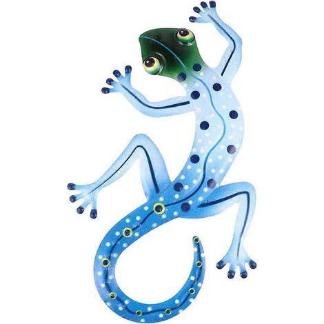 Ornement décoratif d'extérieur en forme de gecko en fer, à suspendre. Art mural artisanal.-18X31CM-Blue (1/4)
