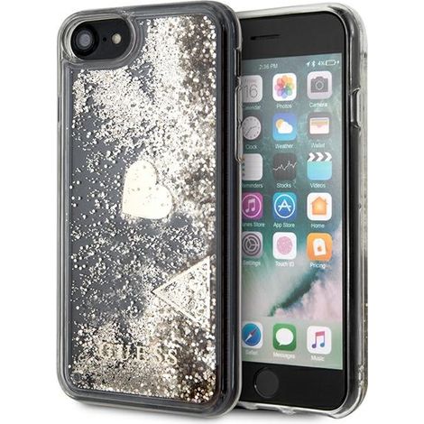 Guess GUOHCI8GLHFLGO iPhone 7/8/SE 2020 /SE 2022 Gold/Gold Hartschalenetui mit Glitzeranhängern (1/5)