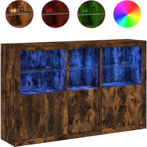 Maison Exclusive - Aparador con luces LED roble ahumado 162x37x10 (1/5)