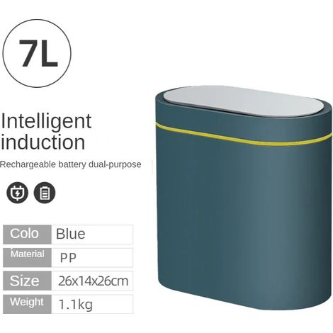 Poubelle automatique à capteur intelligent (bleue, 7 L, rechargeable), étanche, idéale pour la cuisine et la salle de bain. (1/5)