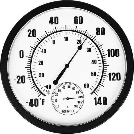 Horloge murale ronde de 25 cm avec thermomètre et hygromètre pour l'intérieur et l'extérieur, destinée aux secteurs de l'horticulture, des laboratoires et de la pharmacie. (1/5)