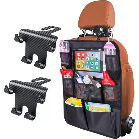 Organizador para coche para el asiento trasero, respaldo, asiento de coche, protector de tablet Alogy, negro + 2 soportes (1/5)
