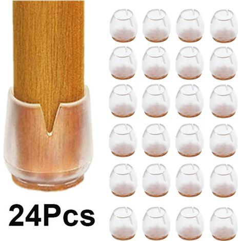 Lot de 24 protections transparentes antidérapantes en silicone pour pieds de chaises et de tables, compatibles avec les pieds ronds de 12 à 16 mm. Protection optimale du sol et des meubles.
