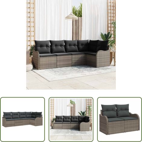 vidaXL Poly-Rattan - Gartensofa-set mit Speicher 5 pcs Grau Poly-Rattan (1/5)