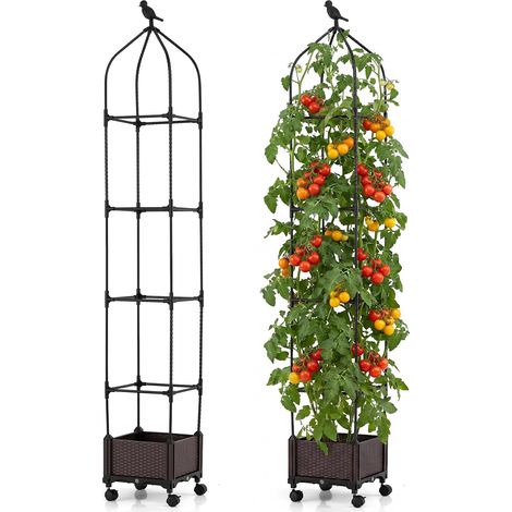 COSTWAY Fioriera Traliccio Grigliato Spalliera Letto Aiuola Rialzata Gabbia Supporto Giardino Esterno Ruote Verticale Rampicanti Pianti Pomodori Interno Metal (1/5)