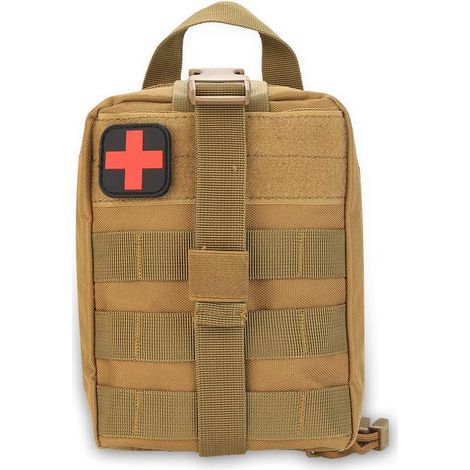 Sac de premiers secours, pochette militaire d'urgence de survie en plein air en tissu Oxford résistant à l'usure pour le camping randonnée (kaki) (1/4)