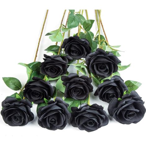 ZOLGINAH Lot de 10 roses artificielles en soie avec longues tiges pour arrangement de mariage, centre de table, fête, décoration de la maison ou de la cuisine (Noir) (1/5)