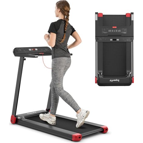 Klappbares Laufband App-kontrolliert  Bluetooth3 Modi 12 voreingestellte Programme  LED Display  0-12km/h  bis 90kg belastbar  inkl. Sicherheitsschlüssel COSTWAY Elektrisches Laufband Rot