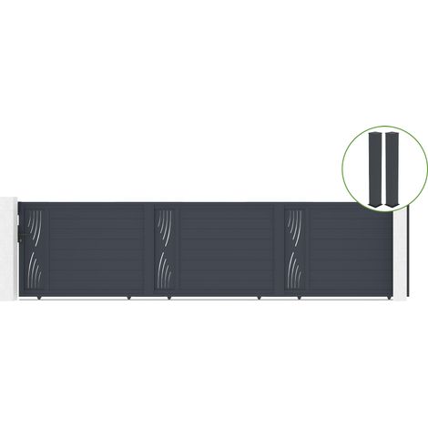 Portail coulissant 4m VELETA H.160cm alu gris + 2 poteaux 20x20cm H.190cm (1/5)