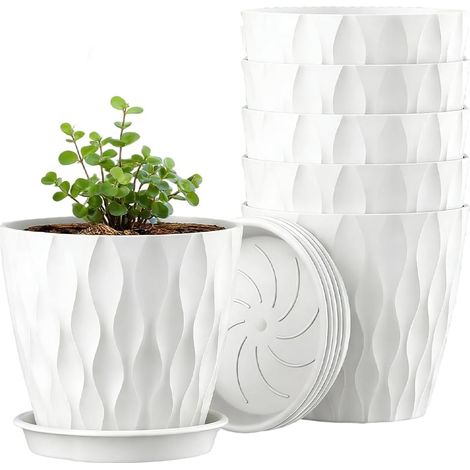 Set mit 6 Blumentöpfen, 10 cm, hochwertige Kunststoff-Blumentöpfe mit geprägtem Muster, kleines Blumentopf-Set für Zimmerpflanzen und Gärten (1/5)