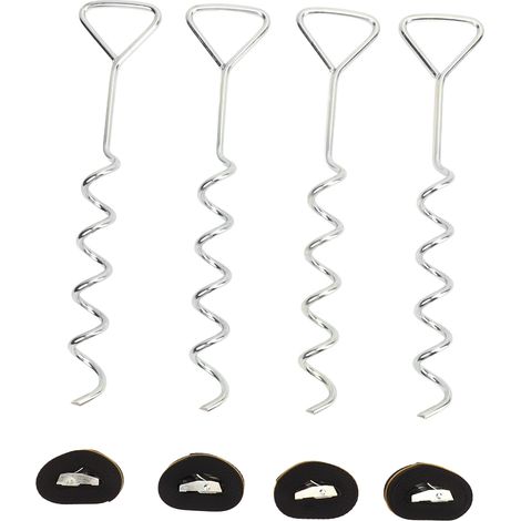 Lot de 4 ancres pour trampoline en acier spiralé, piquets anti-vent lourds pour trampoline extérieur (1/5)