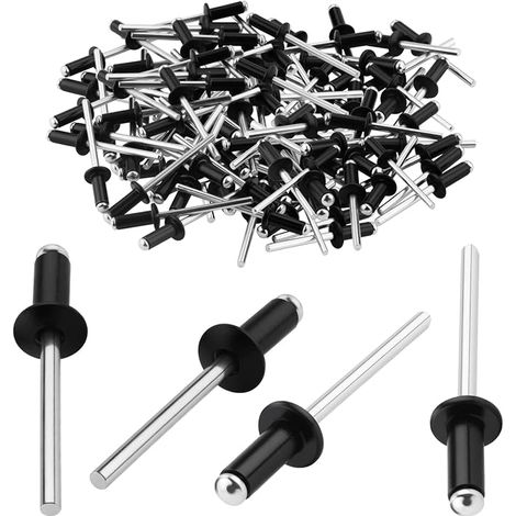 4 x 10 mm Aluminium Rivets en aluminium 120 pièces Rivet Plaque d'enregistrement Rivets en plastique noir pour le bois métallique Meubles de la voiture Connexion et fixation marines