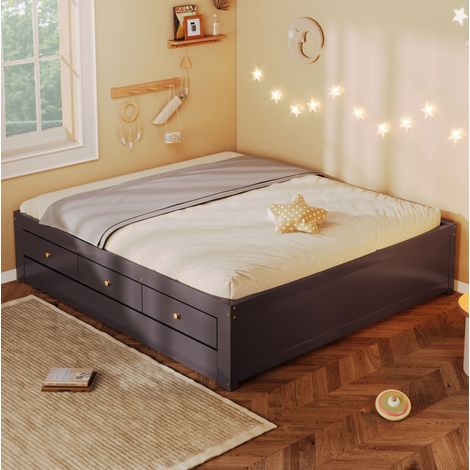 Letto estraibile 140/200 cm in legno marrone caffè con 3 cassetti e letto ospiti (1/5)