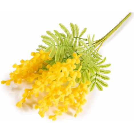 Mazzi di mimosa artificiale con fiori in floccato simbolo della Festa della Donna, set da 12 pezzi, cm 24 H (con gambo37)