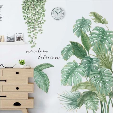 Sticker Murale Plante Tropical - 2 Feuilles 30 x 90 cm - Décoration Intérieure Salon Bureau Chambre - Autocollant Réutilisable Sur Surface Lisse (1/3)
