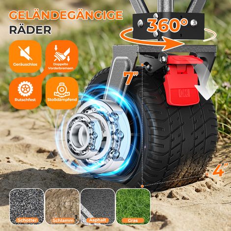 Chariot pliable 300L (200L+100L) avec hayon, 140cm remorque pliante à roues larges 17x10 cm tout-terrain, idéal pour jardin, courses, plage et extérieur (Noir) (1/5)