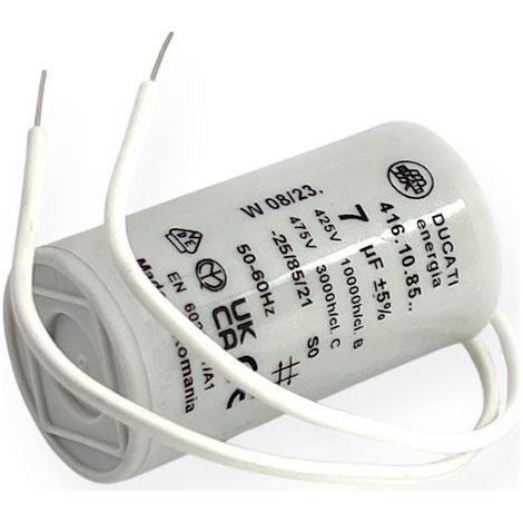Ducati Energia – Condensateur permanent 7µF à fils – Ø30x56mm – Pour moteur monophasé et pompe à eau – Homologué VDE EN60252-1