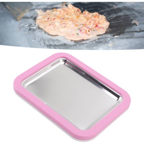 Machine à glace roulée artisanale en acier inoxydable, grande taille, sans branchement électrique, avec pelle en plastique rose. (1/5)