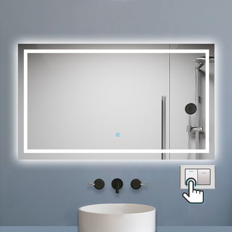 Aica Miroir Salle de Bain 120x70cm Dimmable avec 3 couleurs， Miroir lumineux avec Fonction Anti-Buée et Fonction Mémoire