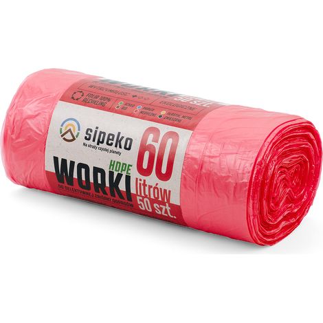 Sacchi per rifiuti da 60 litri in HDPE rosso, 50 pezzi (1/5)
