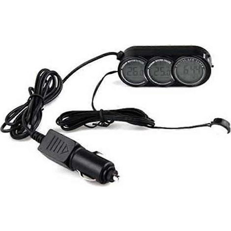 Reloj y termómetro digital LCD 3 en 1 para automóvil, 12V-24V, para interior y exterior. (1/5)