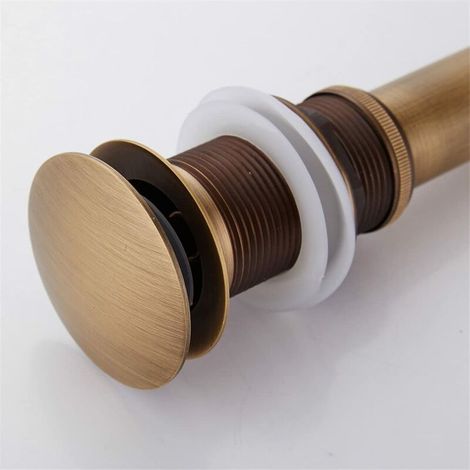 Retro-Ablaufgarnitur aus bronzefarbenem Messing ohne Überlauf, universelles Ablaufventil für Spüle, Waschbecken, polierter Siphon – ohne Überlaufloch (1/5)