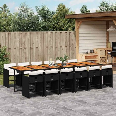 Ensemble repas de jardin 13 pièces en résine tressée noir, table 330 x 106 cm - PANGIVO (1/5)