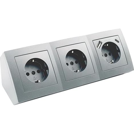 MC Bloc multiprise encastrée Flair 3 prises d'angle + USB-C/A, câble de 15 cm avec borne de lustre, 230 V / 16 A, montage en saillie, anthracite mat (1/5)