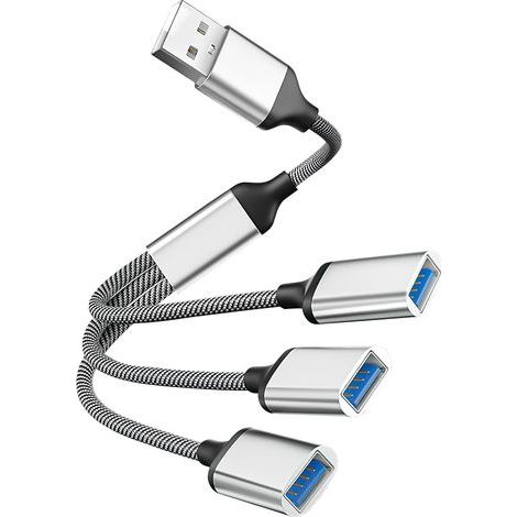 USB Male to USB 2.0 Female Adapter, 3-Port Portable USB Hub, Fast Data Transfer, Compatible with Laptops, PCs, Cell Phones, Tablets, and Cameras (1/5)