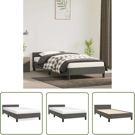 The Living Store Cadre de lit sans matelas gris foncé 90x200 cm velours - Cadre De Lit - Lit Double - Lit Velours - Literie - Meuble Chambre (1/5)