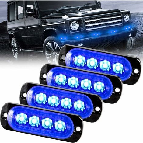 4 luces de advertencia LED azules intermitentes – Voltaje de 12–24 V – Carcasa de aleación de aluminio – Vida útil de 50.000 horas – Paquete de 4 (1/5)