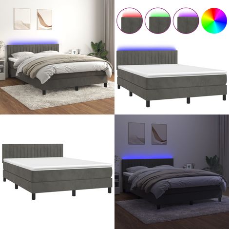 Sommier à lattes de lit avec matelas LED Gris foncé 140x190 cm - Lit Plateforme - Lit Capitonné - Lit Velours - Lit Design - Lit Double - Home & Living (1/5)