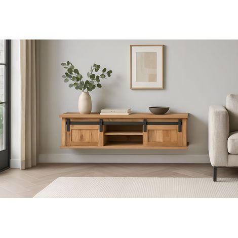 Regal Wandboard Baumkante 130 x 25 x 37 cm Akazienholz massiv naturfarben LIAN I (1/5)