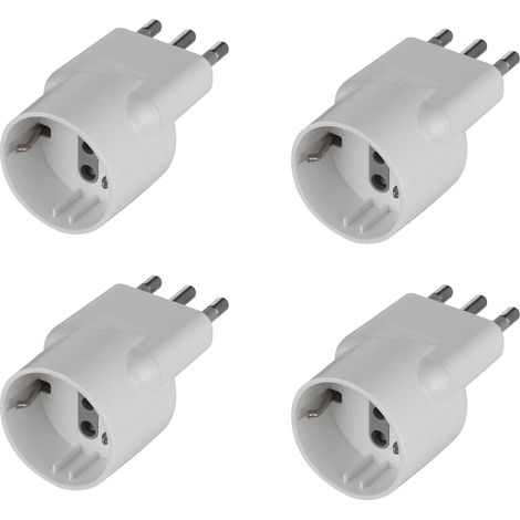 Electraline 92377 Set Adattatori Speciali Disassata Salvaspazio da Schuko a Spina Italiana Grande 16A, Bianco, Confezione da 4 (1/4)