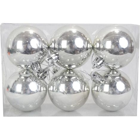 Set di 6 palline decorative in plastica argentata con diametro di 6 cm e finitura lucida. (1/3)
