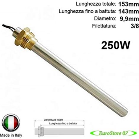 CANDELETTA ACCENSIONE STUFA PELLET RESISTENZA 250W DIAM 9.9 153mm 143mm SP 20 (1/5)