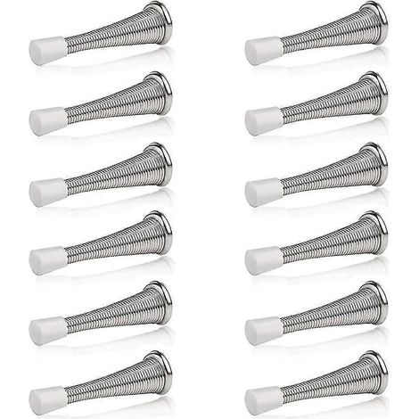 Lot de 12 butoirs de porte à ressort avec amortisseur en caoutchouc, finition nickel satiné, ressort flexible, 7,9 cm (3-1/8 po), cadeau robuste (1/5)