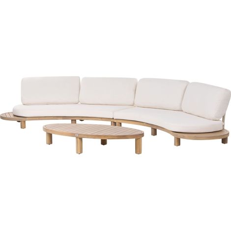 Canapé d'Extérieur Moderne Structure en Bois d'Acacia avec Table Basse Plateau Ovale 4 Places Coussins Blanc Cassé Numana