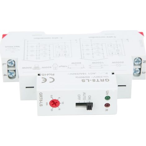 Relais temporisé minuterie escalier GRT8-LS AC230V, interrupteur temporisé modulaire pour tableau électrique, contrôle d'éclairage automatique, équipement de distribution, délai réglable. (1/5)
