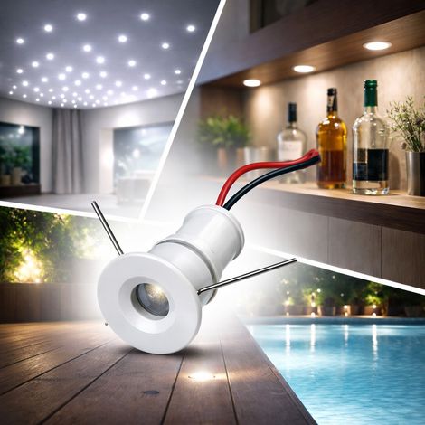 Mini faretto LED Bianco da incasso 1W 12V IP65 punto luce naturale 4000K cielo stellato per bagno doccia esterno segnapasso scale vetrine mobili camper