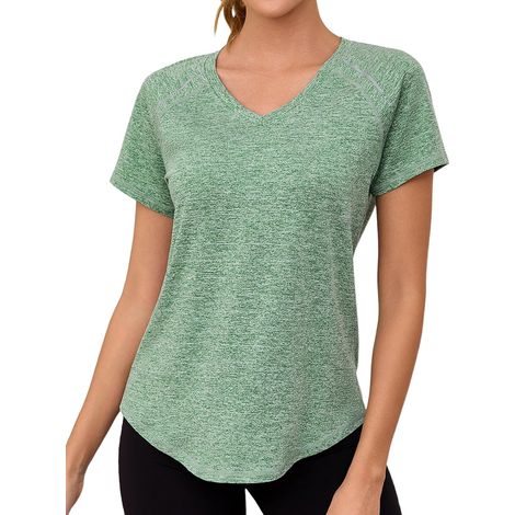 Women's Sports T-Shirt V-Neck Short Sleeve Reflective Stripes (1/5)