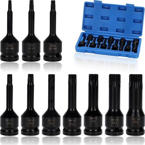 Lot de 10 Douille XZN Mâle 1/2”, Douilles à impact XZN, M5,M6,M8,M10,M12,M14,M16,M17,M18,M19 (1/5)