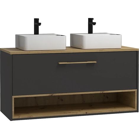 Vente-Unique – Meuble de salle de bain suspendu anthracite avec double vasque à poser 120 cm – Tiroir coulissant soft close – Éco-responsable – Fabriqué en Europe (1/5)