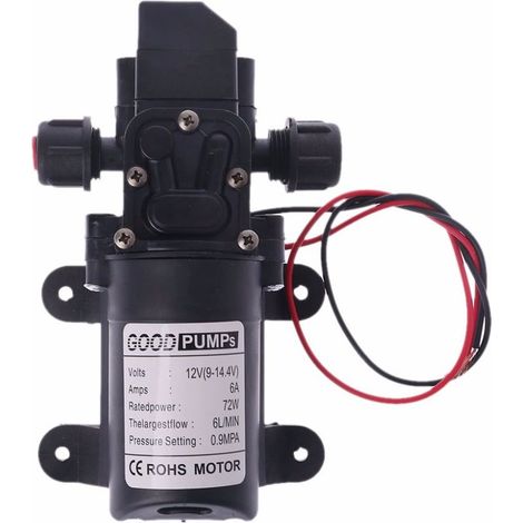 Pompa a membrana ad alta pressione 12V 6A 72W – Portata 6L/min – Altezza di aspirazione 1-2m – Prevalenza di pompaggio 70m – Protezione termica (1/5)