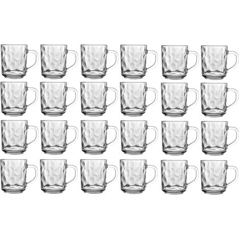 Lot de 24 tasses en verre martelé - Transparents Contenance 24,6 cl Entièrement en verre - Livraison gratuite