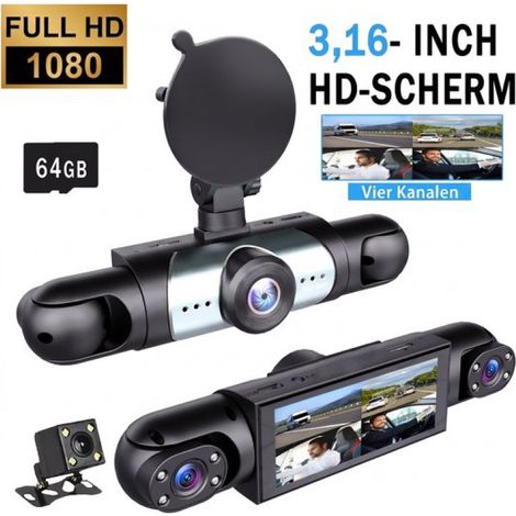 Caméra embarquée pour voiture - 4 objectifs (avant, arrière, gauche, droite) - Full HD 1080p - Wi-Fi et GPS - Vision nocturne - Capteur G - Surveillance de stationnement - Écran 3,16 pouces avec appli (1/5)