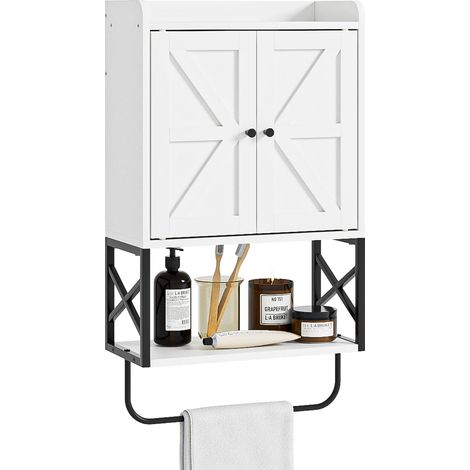 Armoire de salle de bain suspendue - Style maison de campagne - Blanc - Avec étagères réglables - Armoire murale pour salle de bain, cuisine et salon - 68,5 x 39 x 23 cm (1/5)