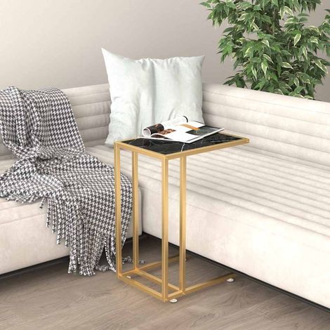 Table d'appoint ordinateur-Table basse-Table Salon Marbre noir 50x35x65 cm Verre trempé 413961 (1/5)